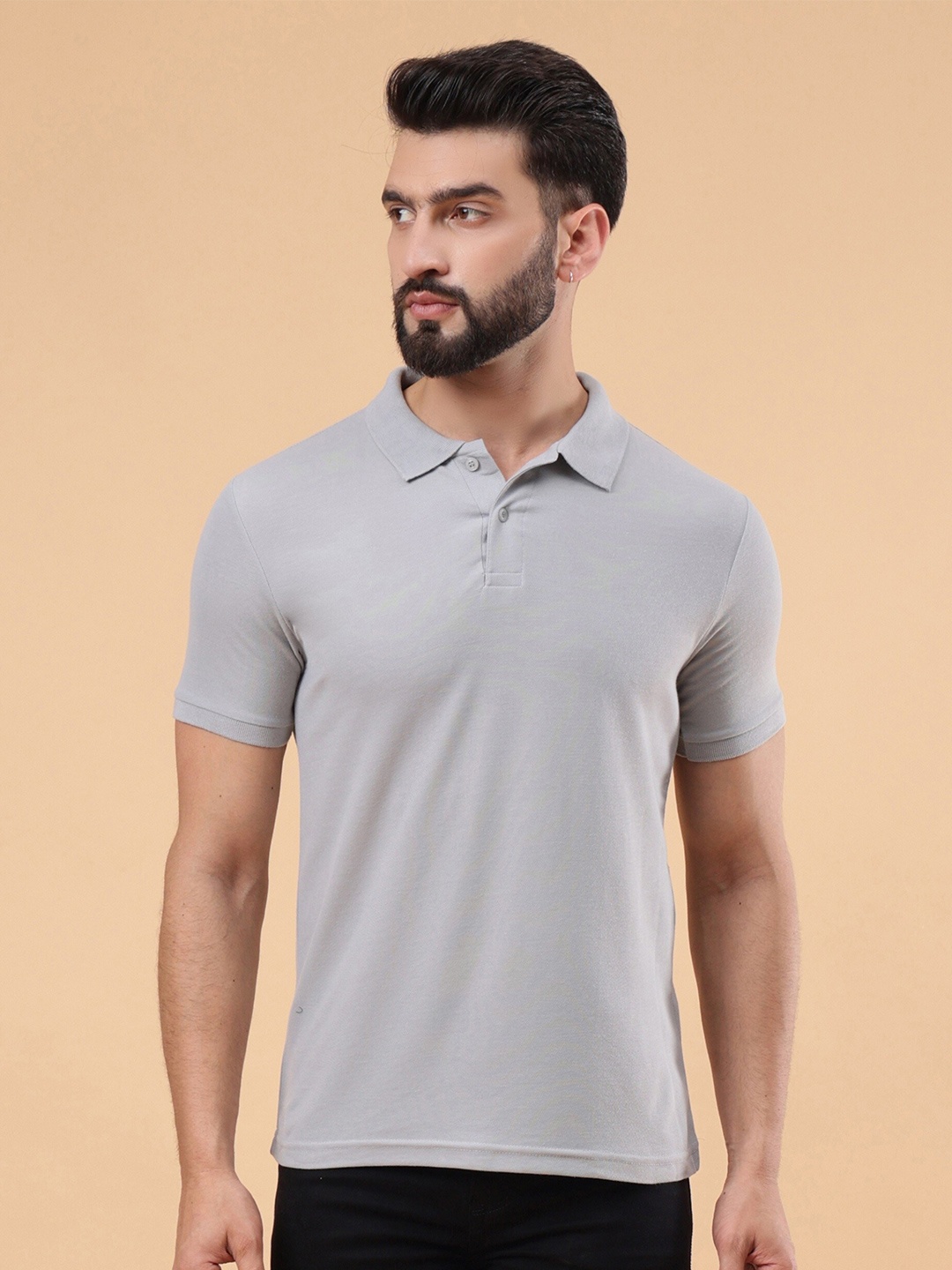 

WE PERFECT Polo Collar Cotton Regular T-shirt, Grey