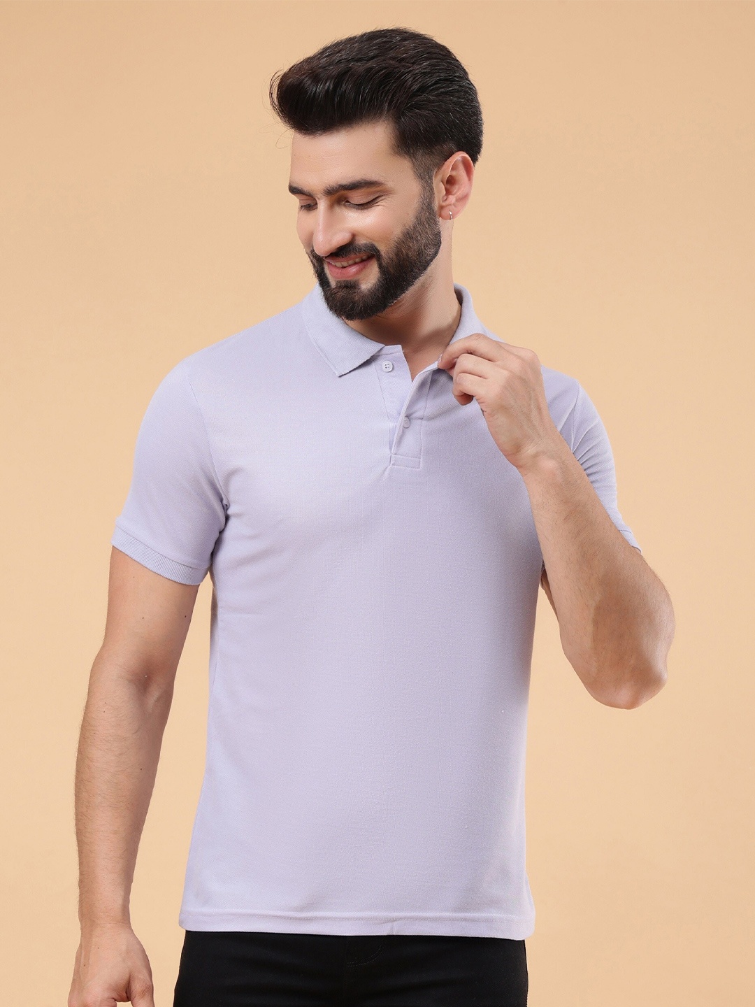 

WE PERFECT Polo Collar Cotton Regular T-shirt, Purple
