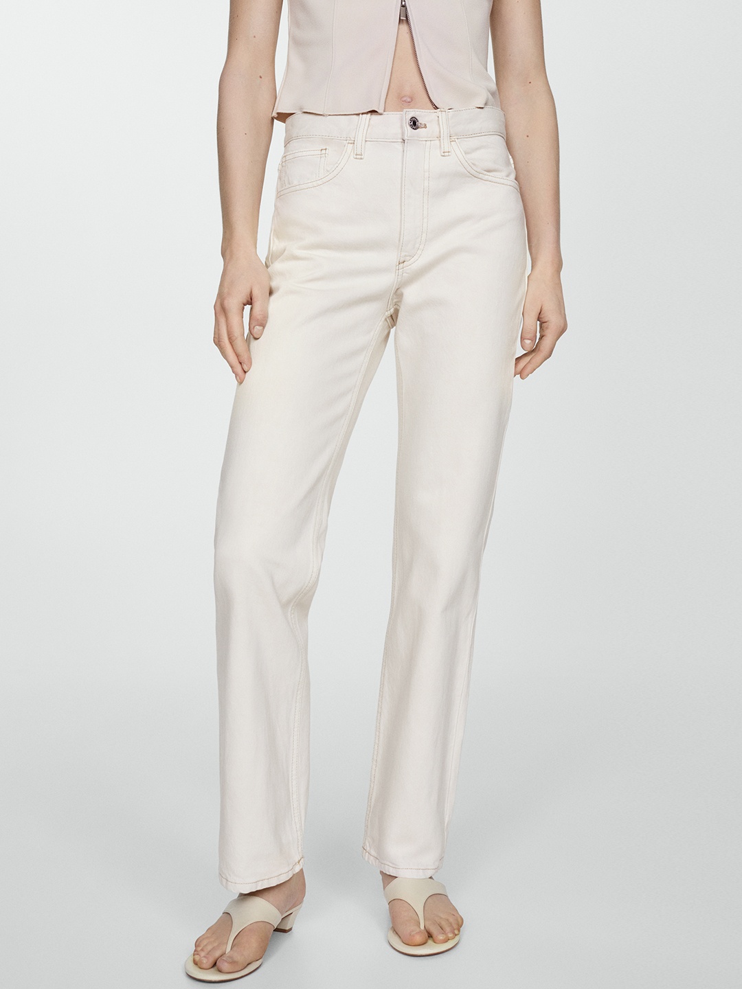 

MANGO Pure Cotton Straight Jeans, White