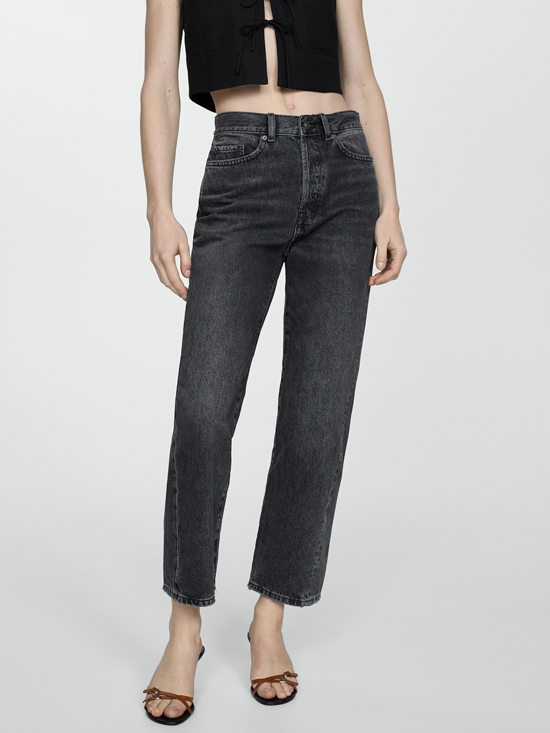 

MANGO Straight Fit Pure Cotton Jeans, Charcoal