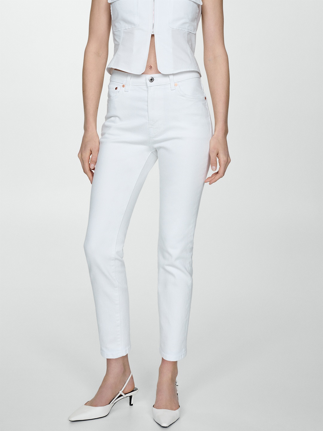 

MANGO Women Slim Fit Stretchable Jeans, White