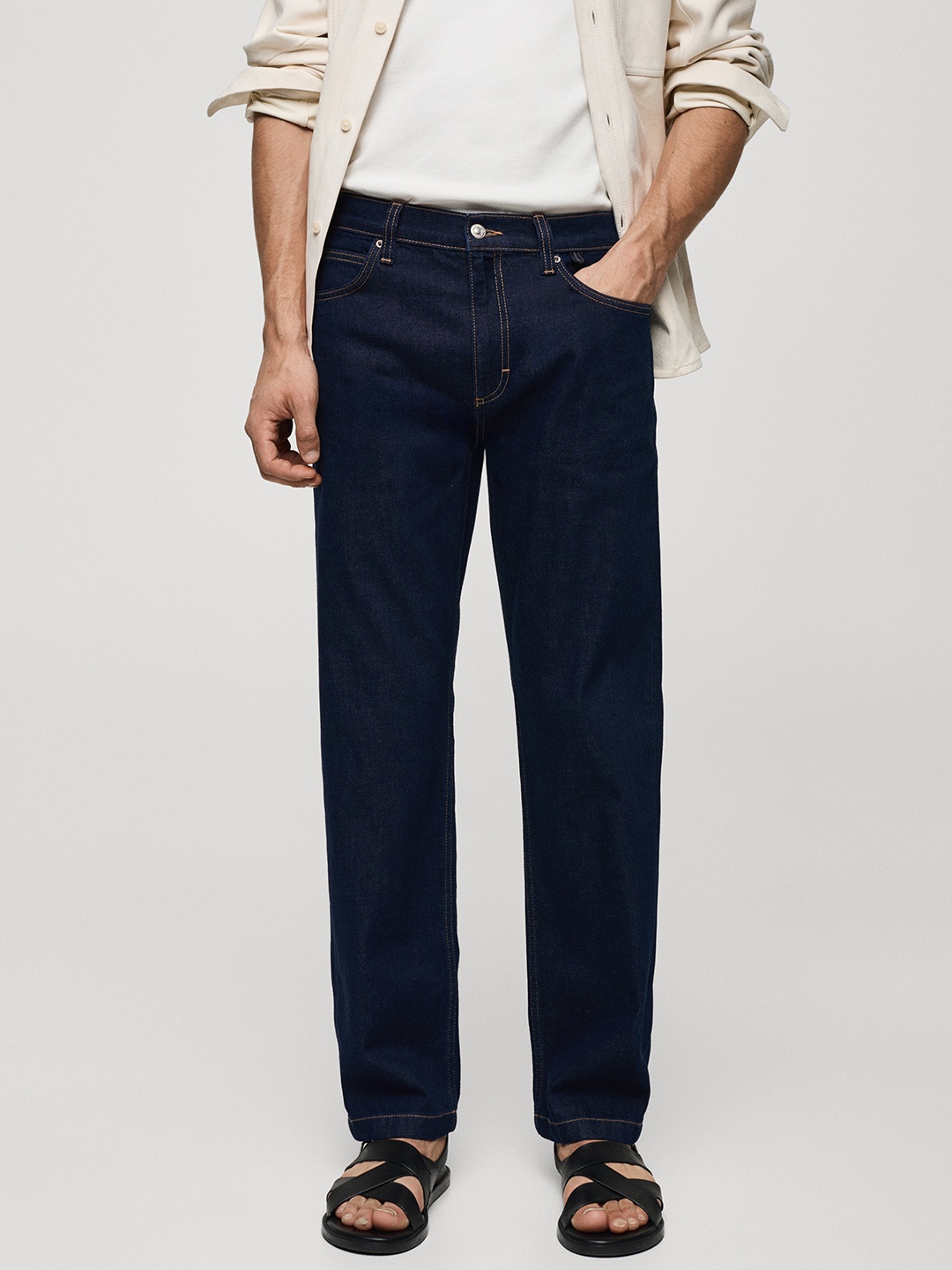 

MANGO MAN Pure Cotton Relaxed Fit Jeans, Navy blue