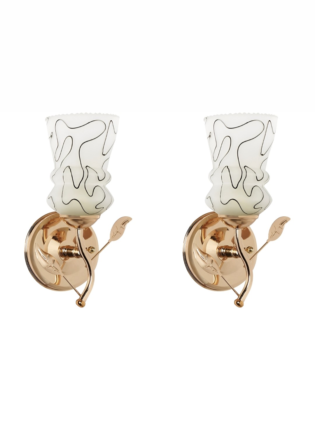 

1ST TIME Gold-Toned & White Printed Glass Traditional Wall Lamp