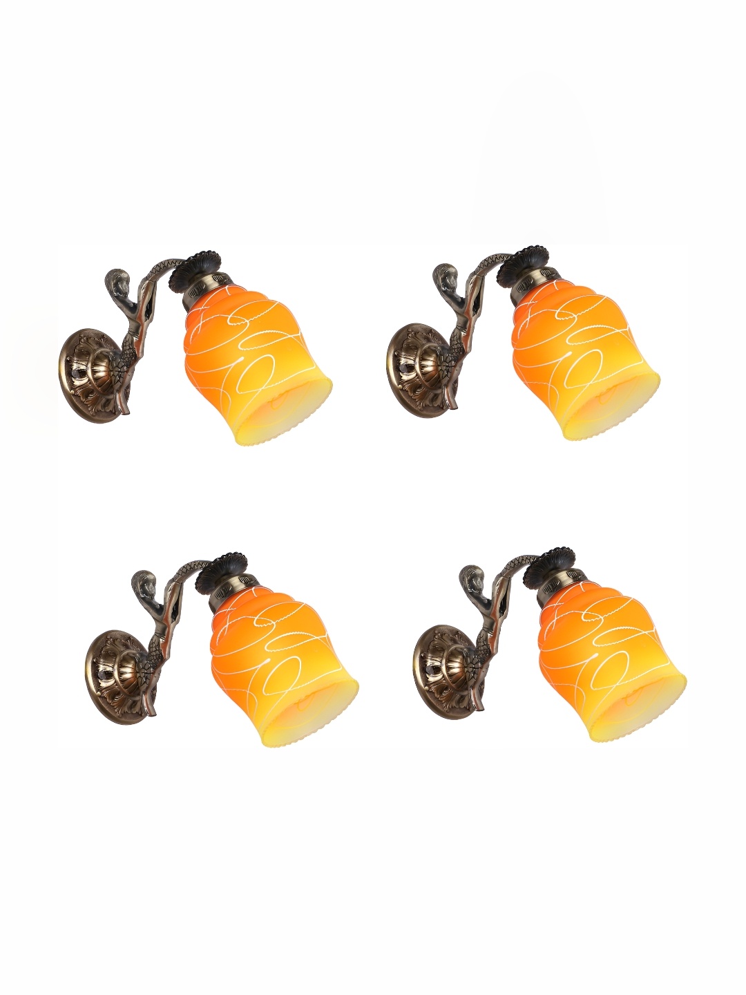 

1ST TIME Orange & White 4 Pieces Printed Abstract Shaped Glass Wall Lamps
