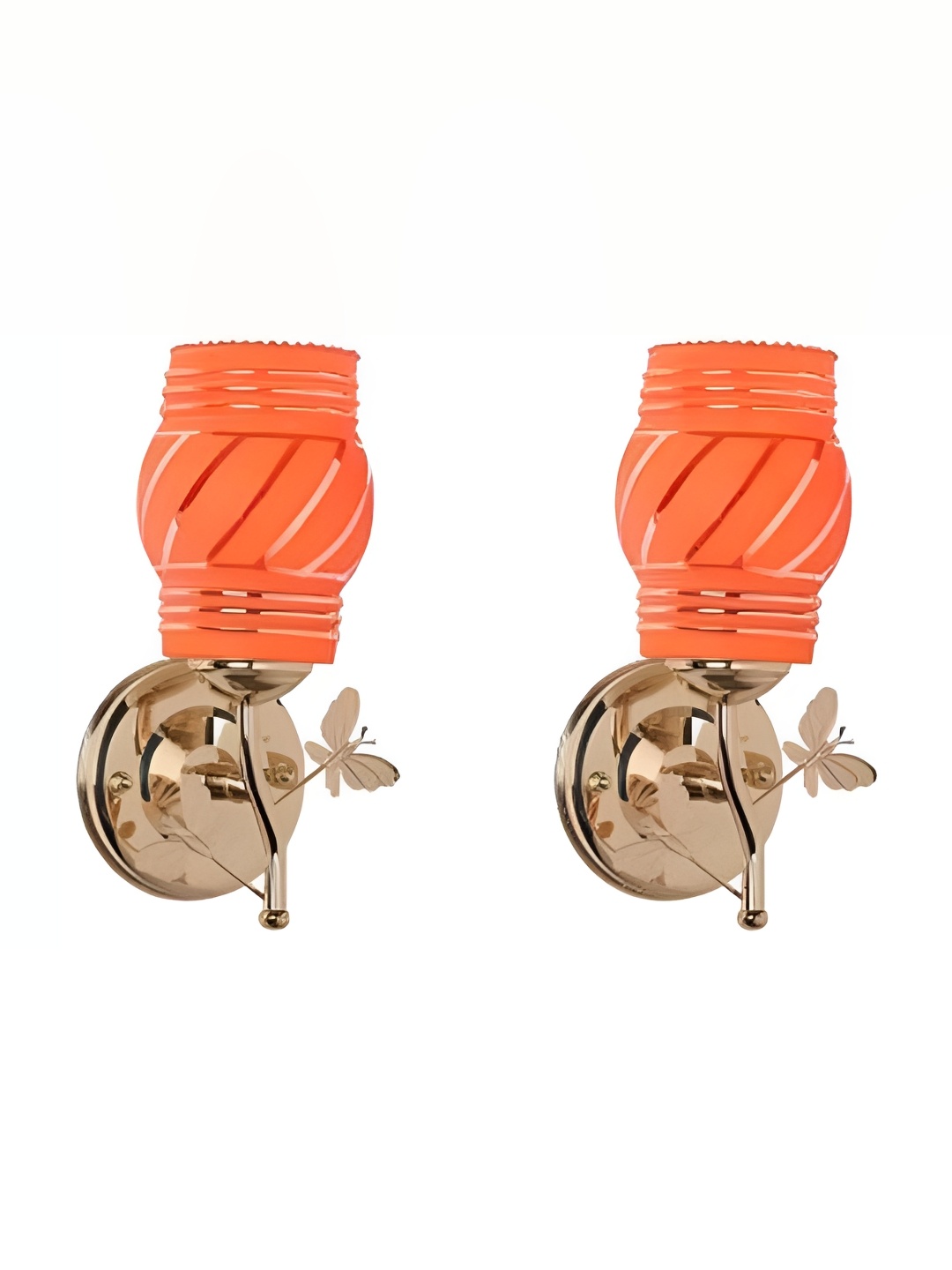

1ST TIME Orange & Gold Toned 2 Pieces Printed Abstract Shaped Glass Wall Lamps