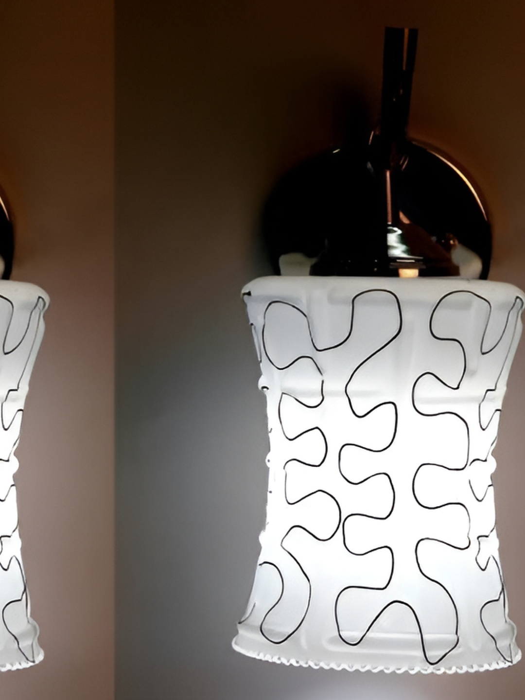 

1ST TIME Black & White 2 Pieces Printed Bell Shaped Glass Wall Lamps