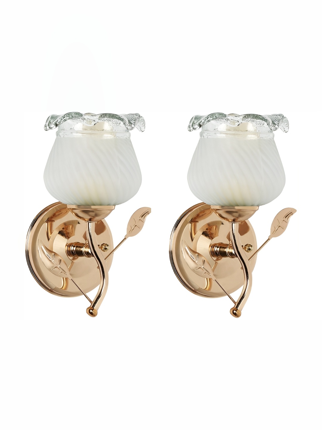

1ST TIME Transparent & Gold-Toned 2 Pieces Textured Glass Traditional Wall Lamp