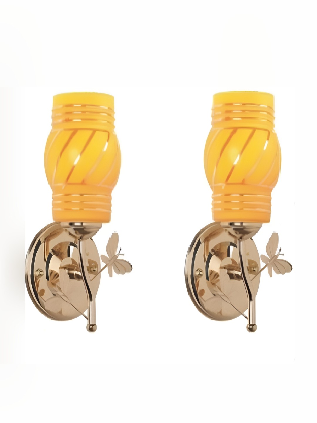 

1ST TIME Yellow & Gold Toned 2 Pieces Printed Abstract Shaped Glass Wall Lamps