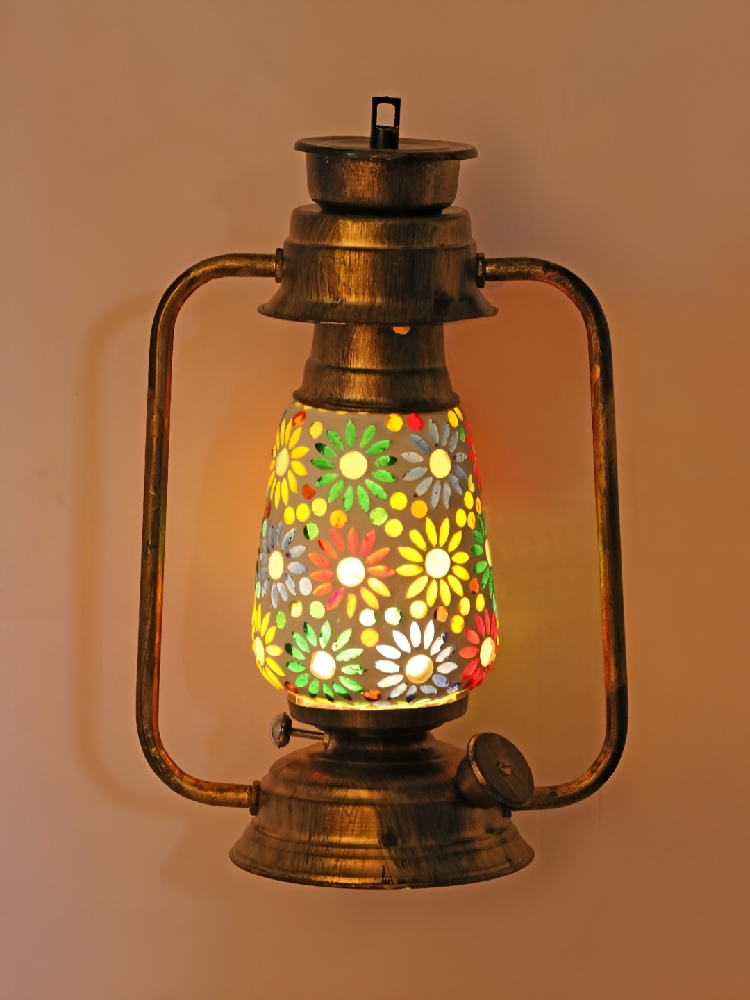 

1ST TIME White & Blue Printed Glass Traditional Cylinder Shaped Wall Lamp