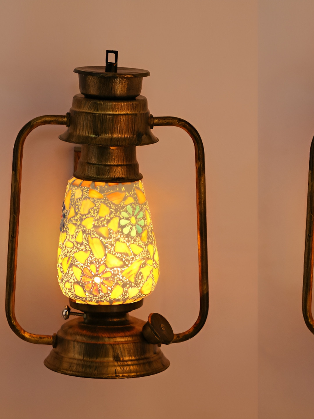 

1ST TIME White & Green Printed Glass Traditional Cylinder Shaped Wall Lamp