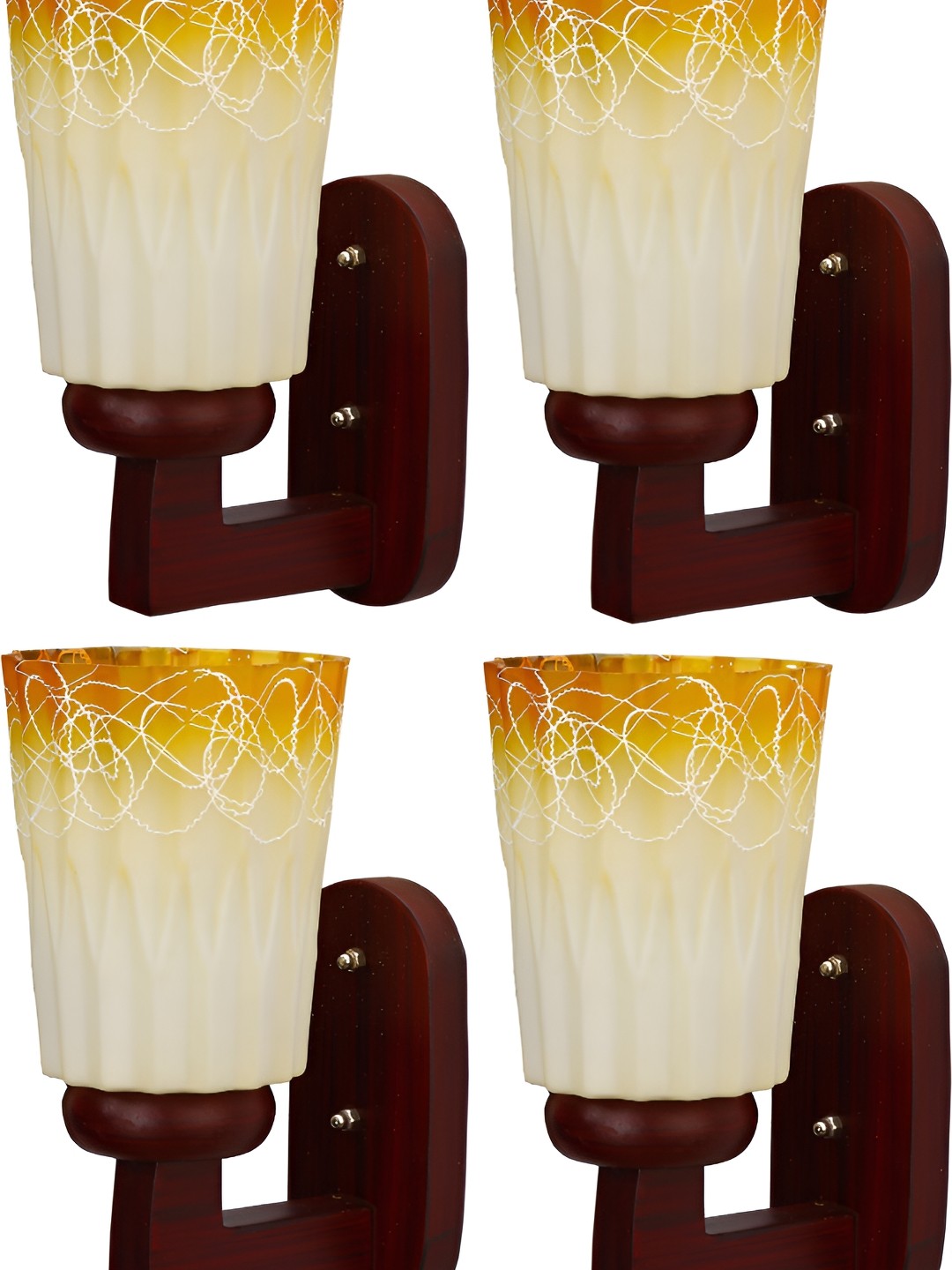 

1ST TIME White & Yellow 4 Pieces Printed Glass Traditional Frustum Shaped Wall Lamps