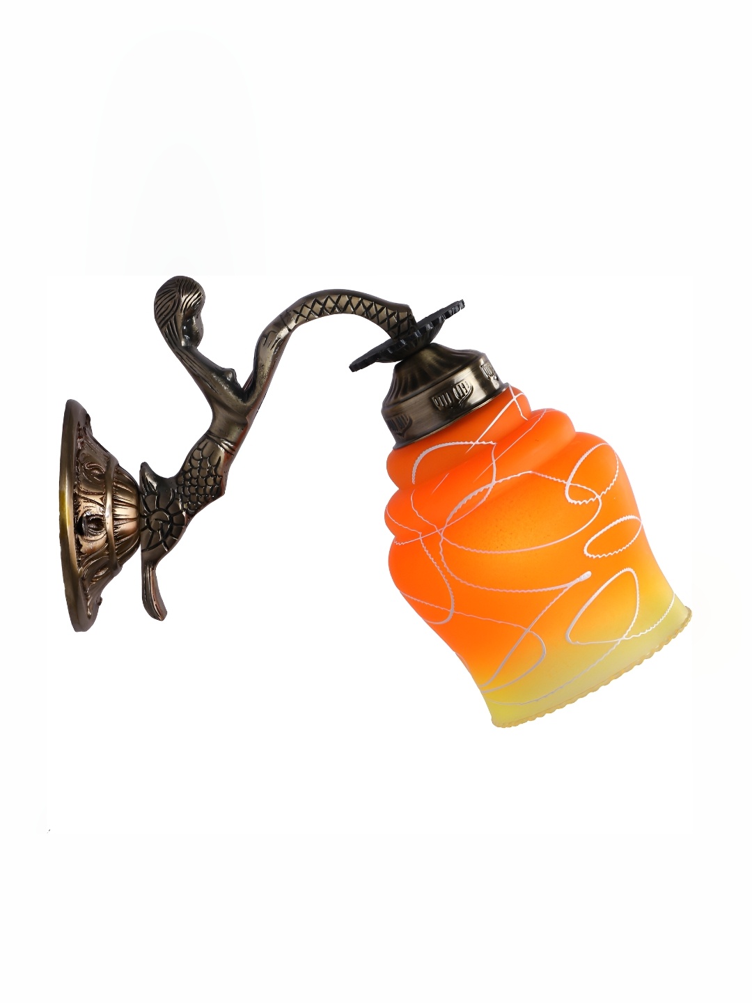 1ST TIME Orange & White Printed Glass Traditional Abstract Shaped Wall Lamp
