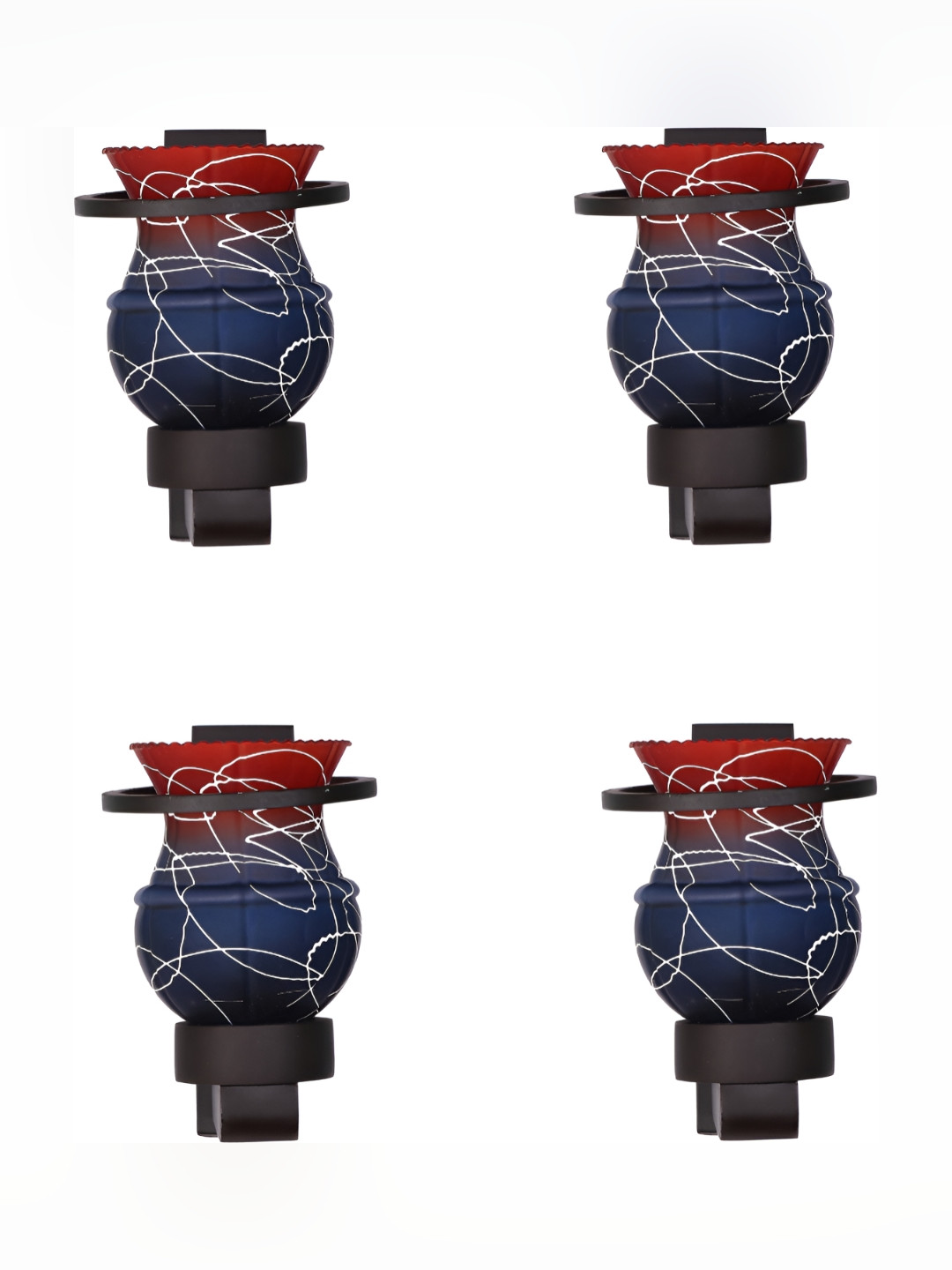 

1ST TIME Blue & Maroon 4 Pieces Printed Glass Traditional Wall Lamp