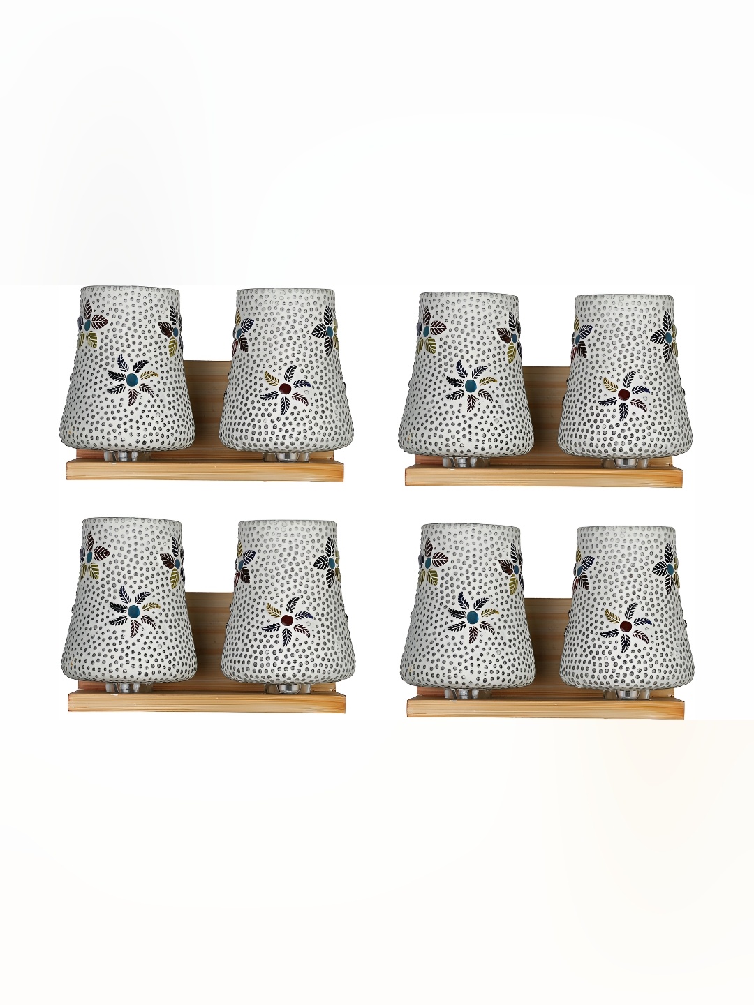 1ST TIME White & Blue 4 Pieces Textured Glass Cylinder Contemporary Wall Lamps