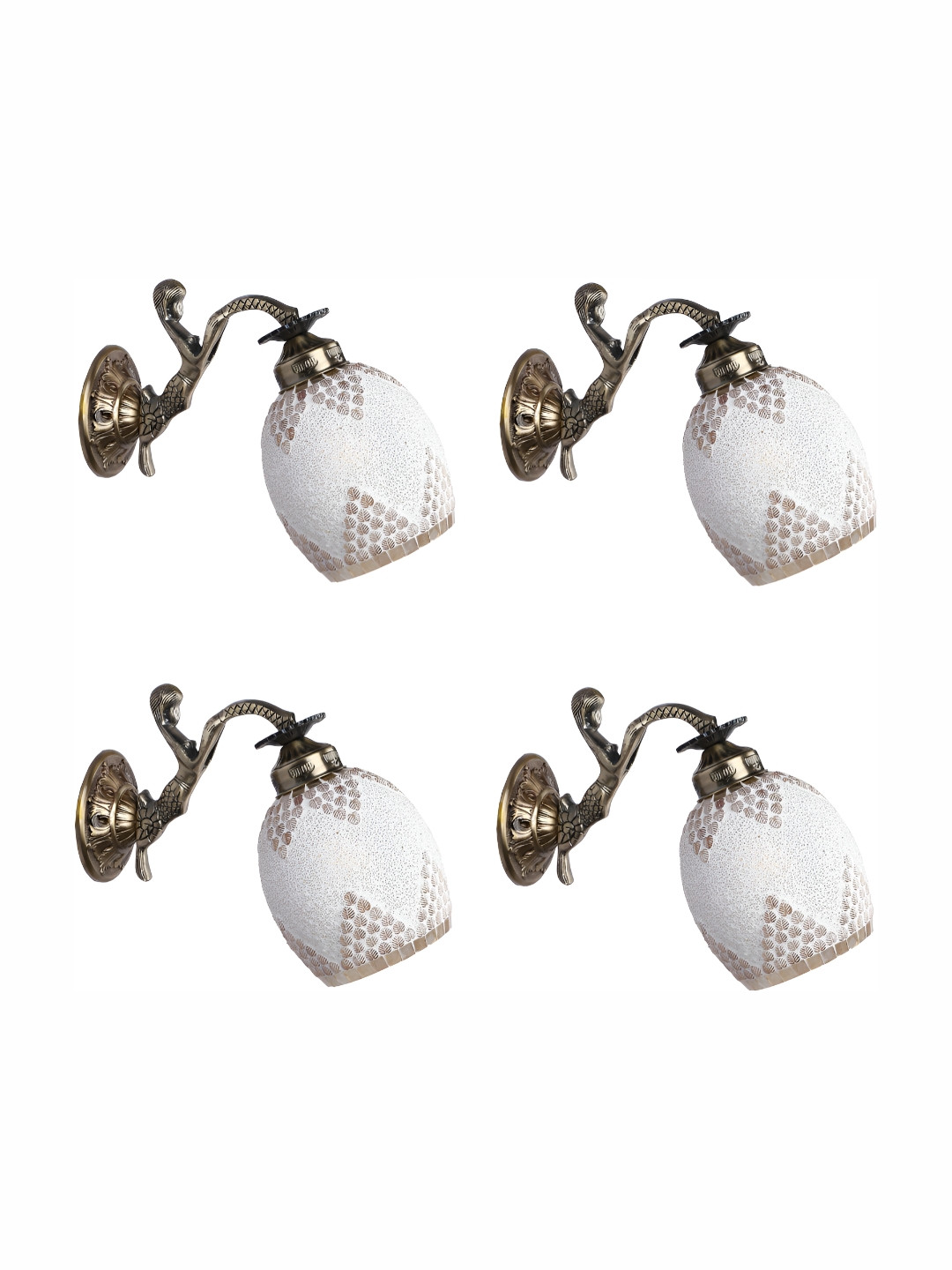 

1ST TIME White & Gold-Toned 4 Pieces Textured Glass Traditional Abstract Shaped Wall Lamps