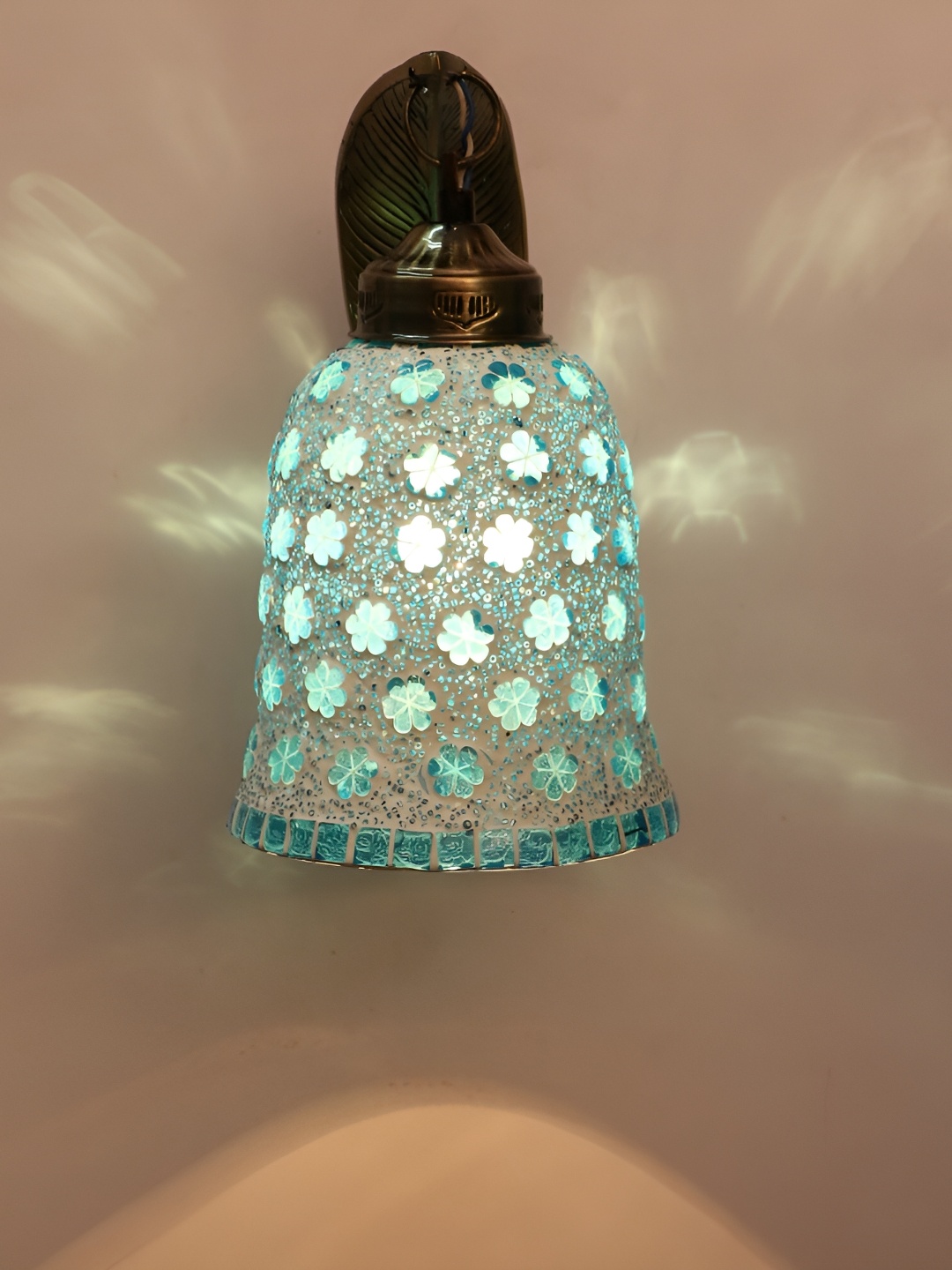 1ST TIME White & Blue Textured Glass Abstract Shaped Traditional Wall Lamp
