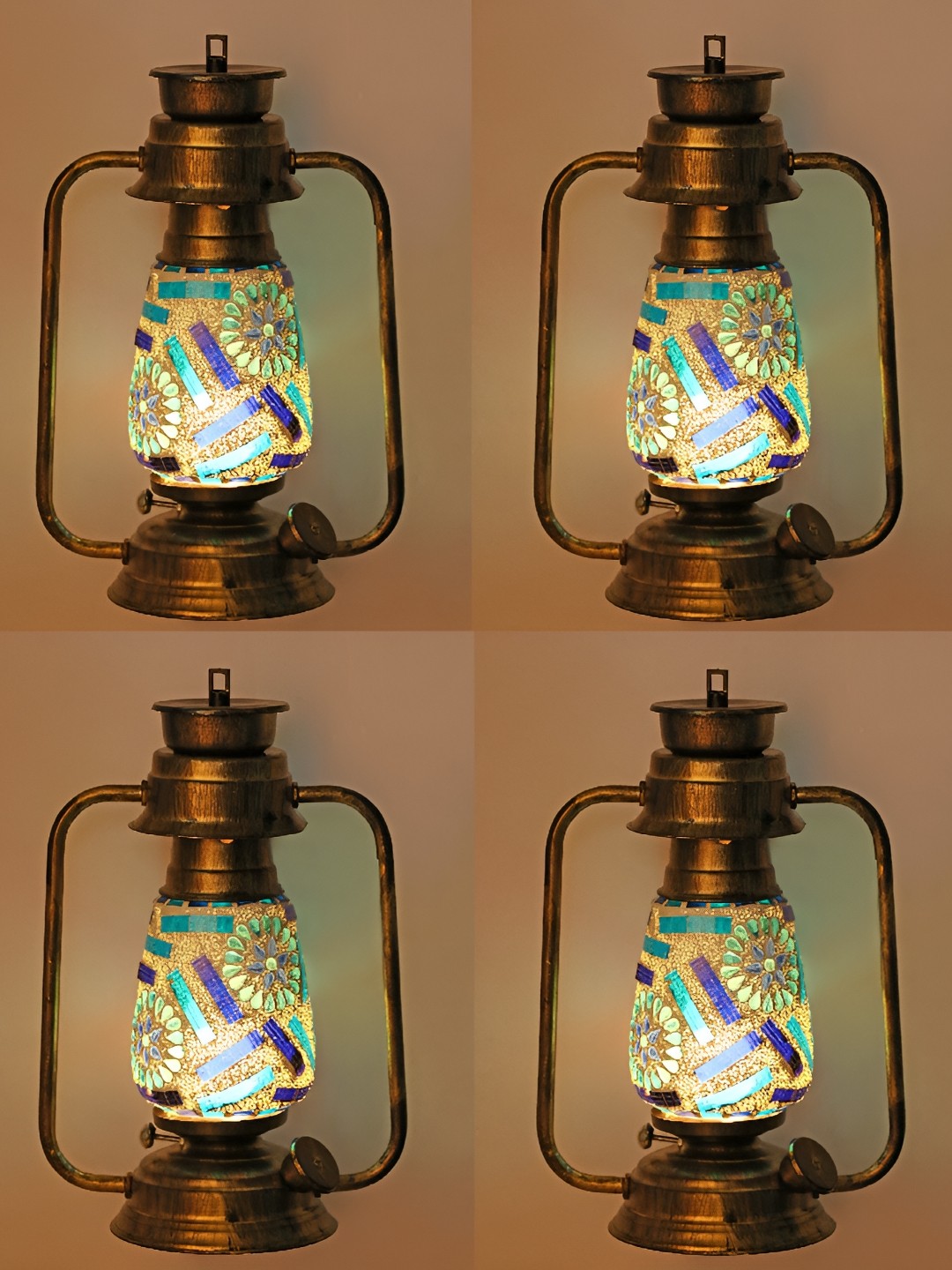 

1ST TIME White & Blue 4 Pcs Printed Glass Contemporary Cylinder Shaped Wall Lamp
