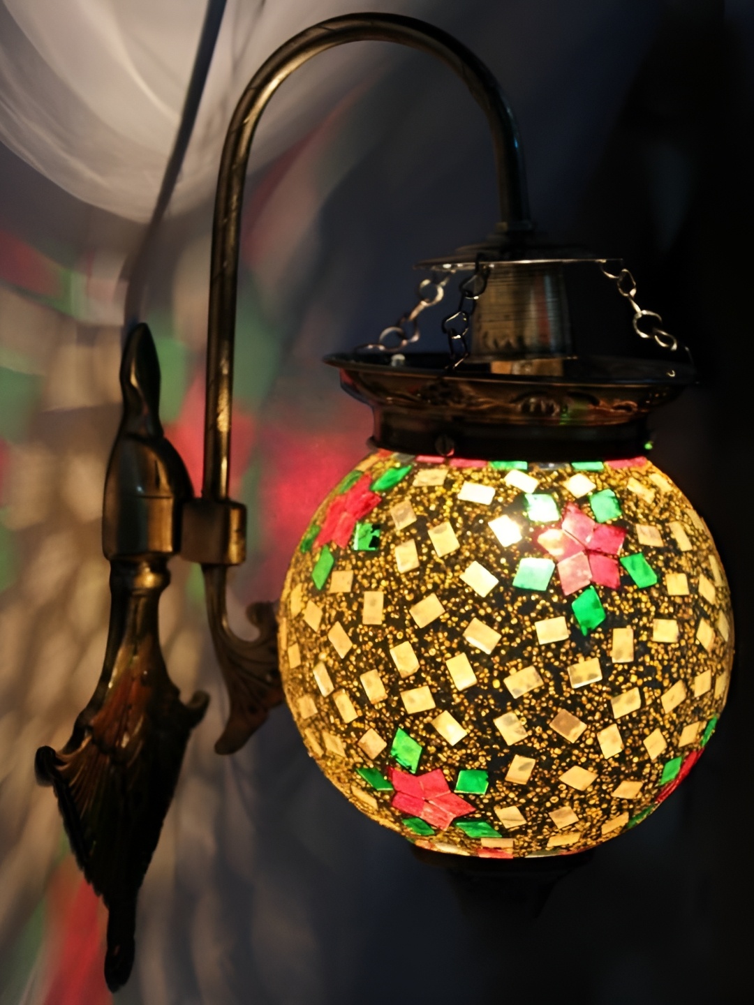 

1ST TIME Yellow & Gold-Toned Textured Glass Spherical Shaped Traditional Wall Lamp