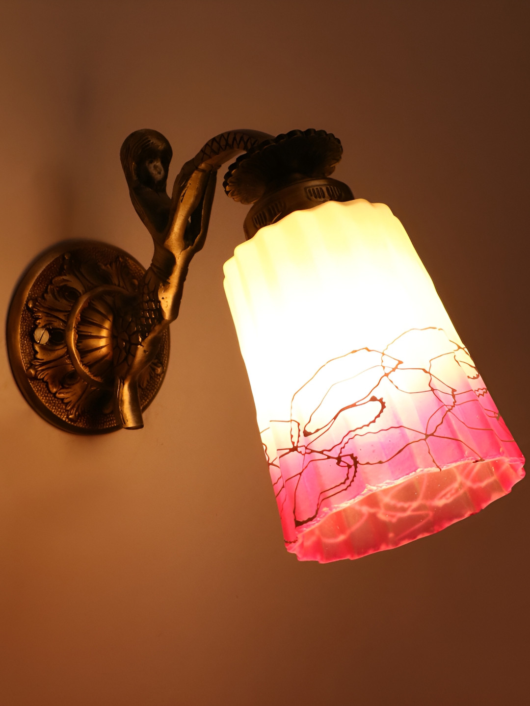 

1ST TIME Pink & White Printed Glass Contemporary Frustum Shaped Wall Lamp