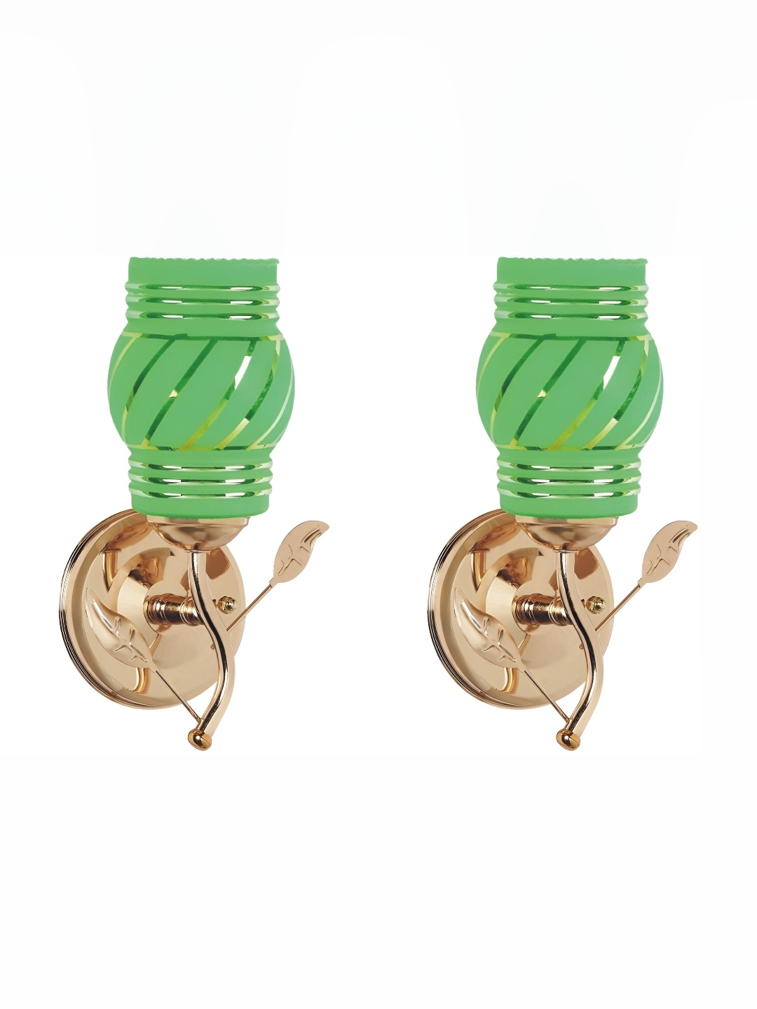 

1ST TIME Green & Gold-Toned 2 Pieces Printed Glass Traditional Abstract Shaped Wall Lamps