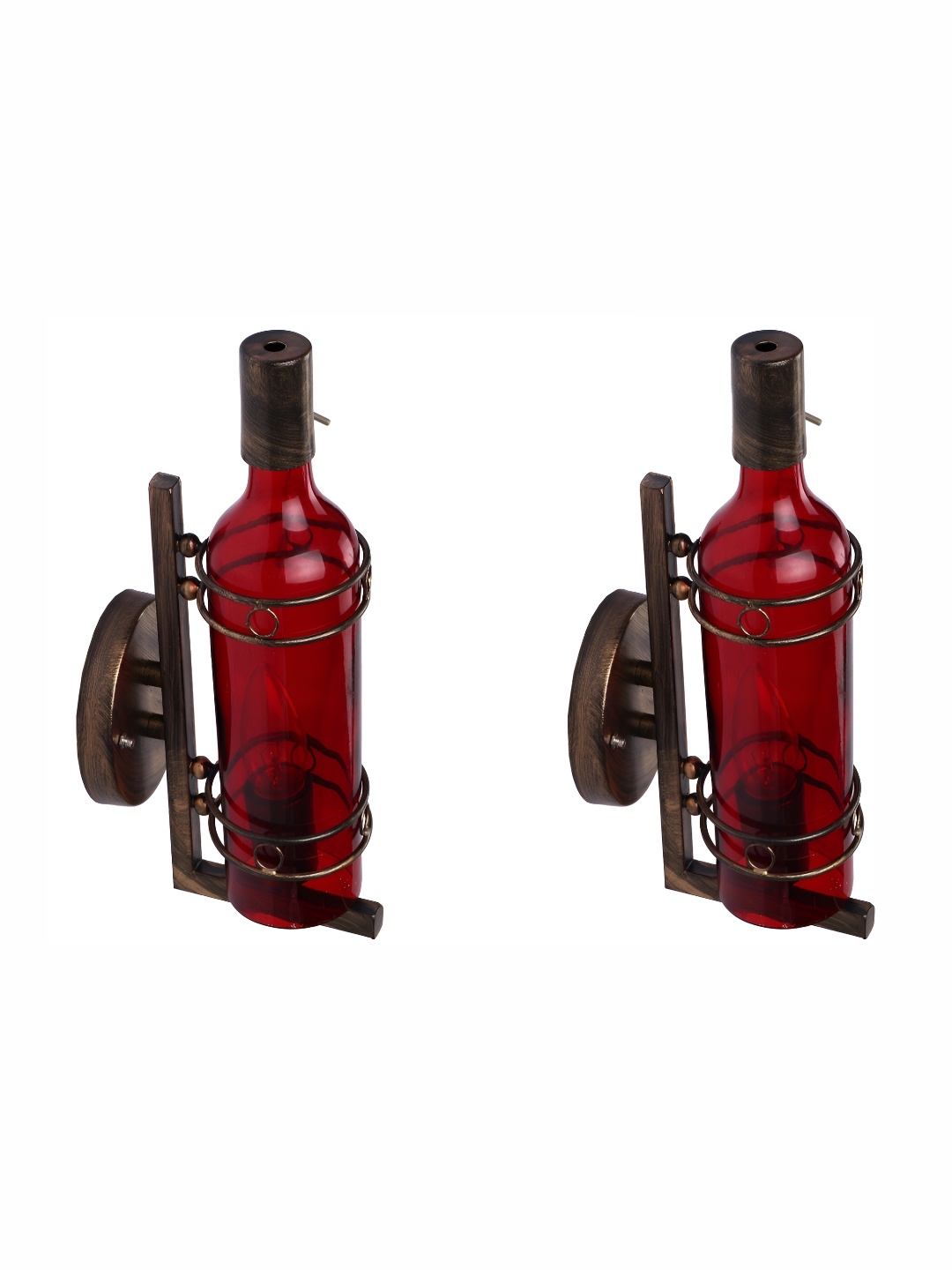 

1ST TIME Red & Brown 2 Pieces Glass Cylindrical Shaped Contemporary Wall Lamps