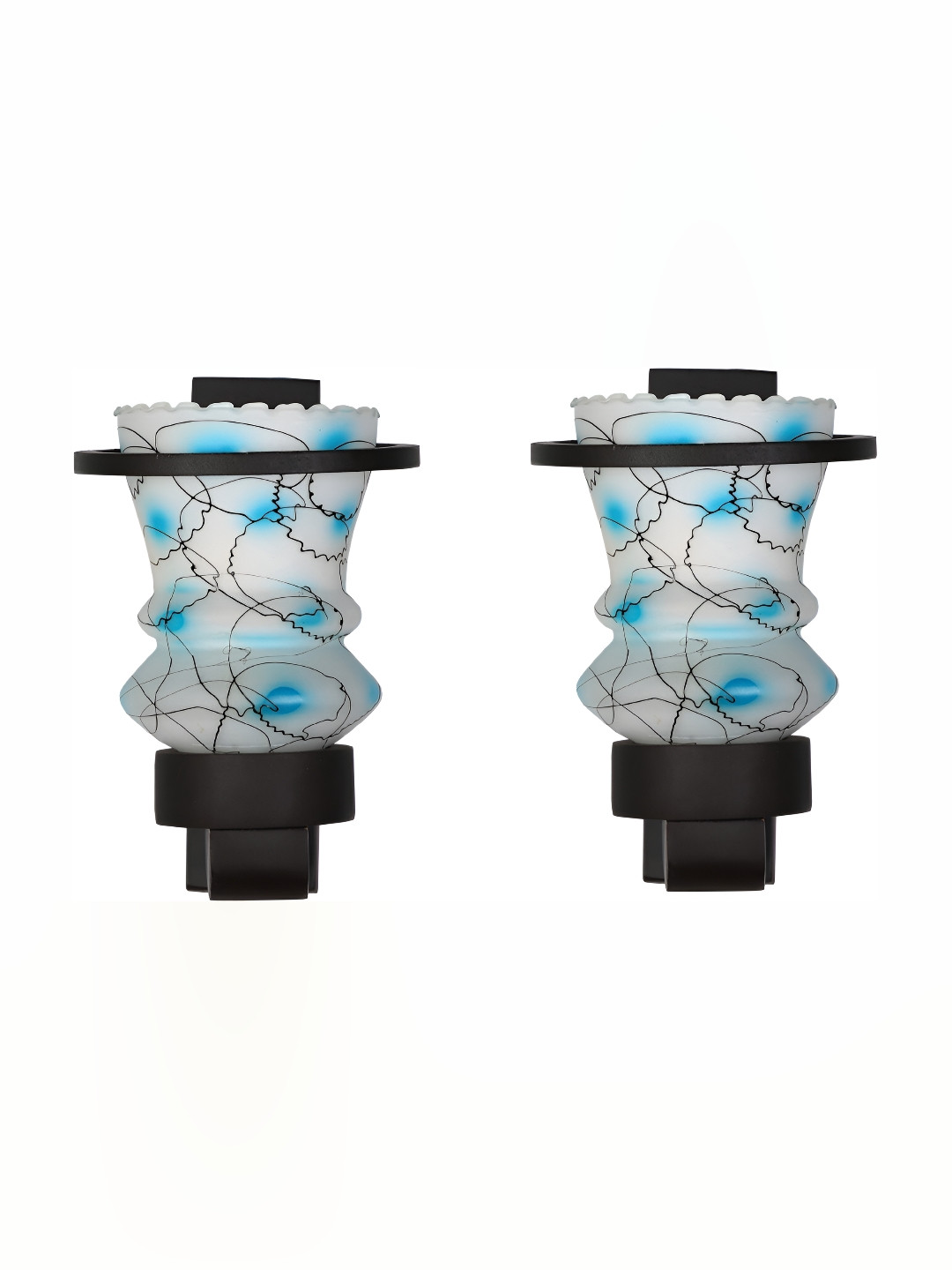 

1ST TIME White & Blue 2 Pieces Printed Glass Traditional Abstract Shaped Wall Lamps