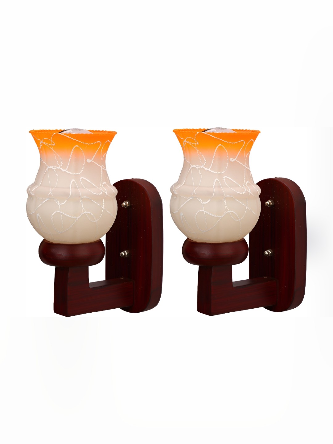 1ST TIME White & Orange 2 Pieces Printed Glass Traditional Wall Lamp