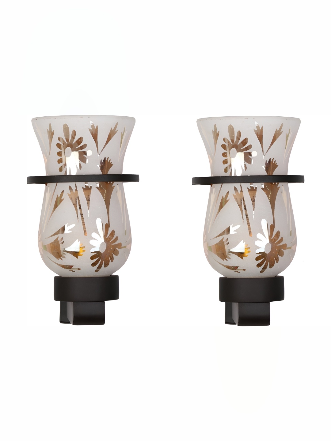 

1ST TIME White & Gold-Toned 2 Pieces Printed Glass Contemporary Wall Lamps