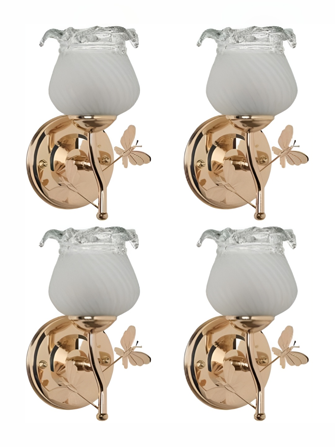 

1ST TIME Transparent & Gold-Toned 4 Pieces Textured Glass Traditional Wall Lamps
