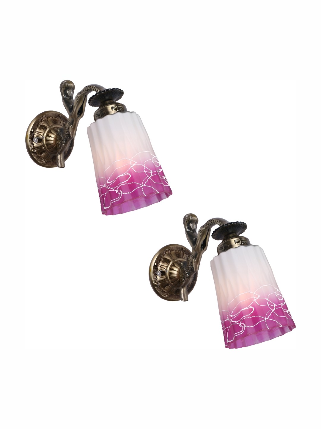 

1ST TIME Pink & White 2 Pieces Printed Glass Traditional Frustum Shaped Wall Lamps