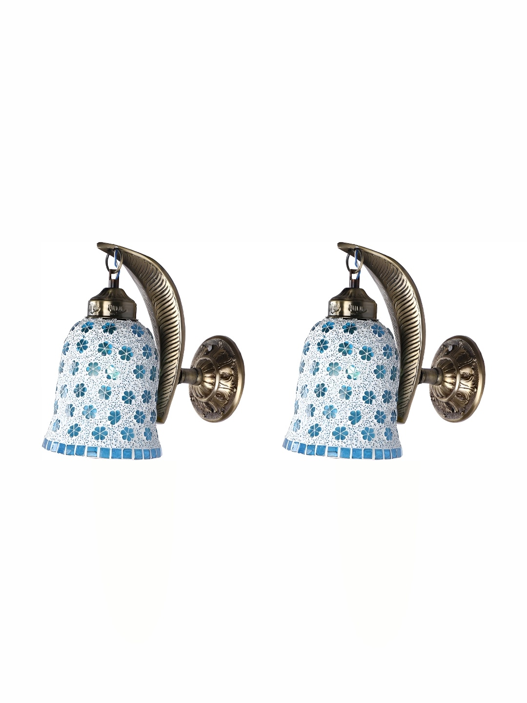 

1ST TIME White & Blue 2 Pieces Textured Glass Traditional Wall Lamp