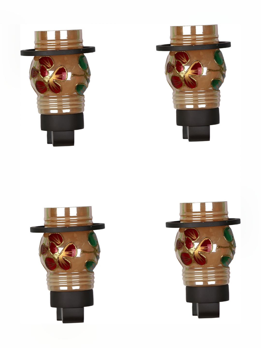 

1ST TIME Red & Green 4 Pieces Printed Glass Traditional Bell Shaped Wall Lamps