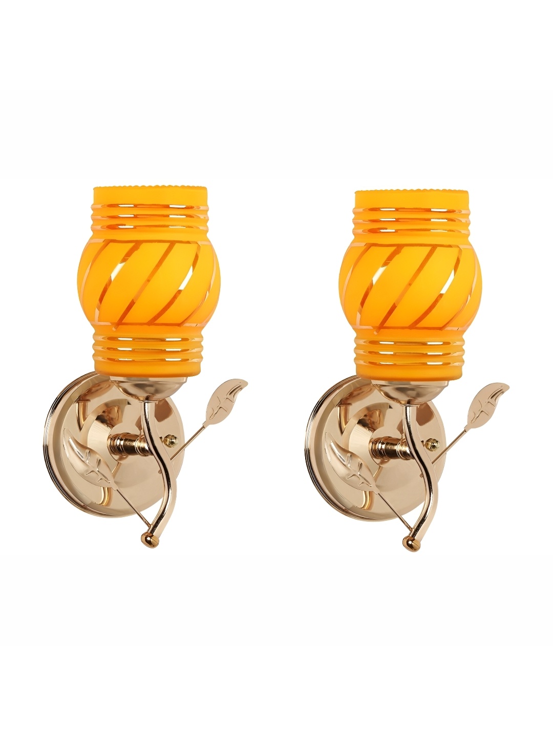

1ST TIME Yellow 2 Pieces Printed Glass Abstract Shaped Contemporary Wall Lamps