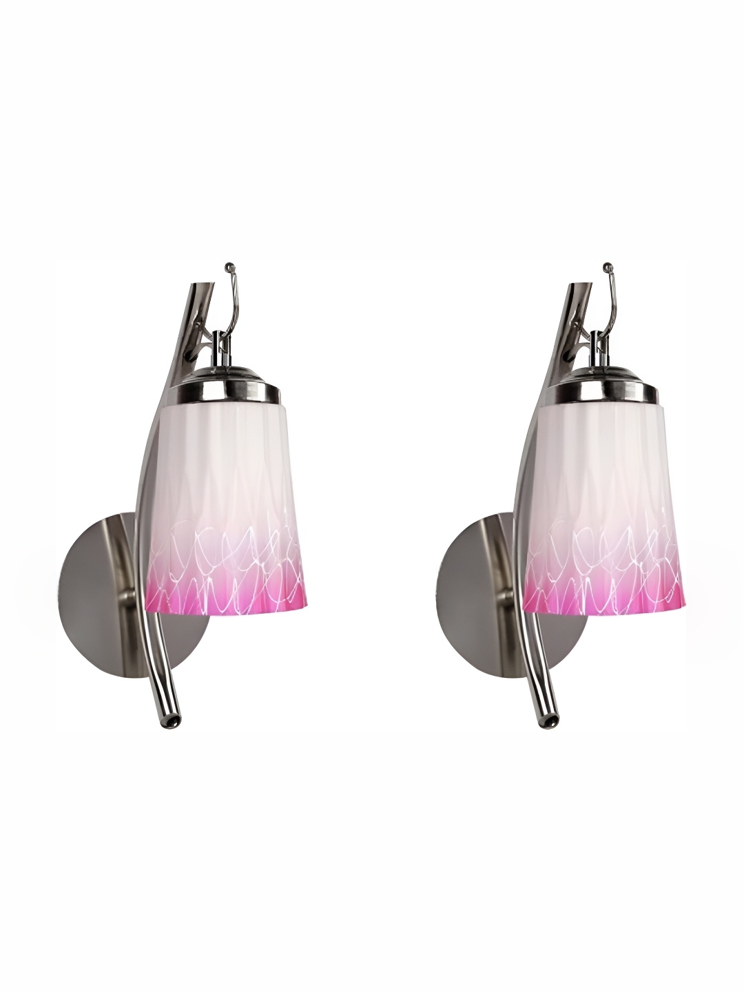 

1ST TIME White & Pink 2 Pieces Printed Glass Traditional Abstract Shaped Wall Lamps