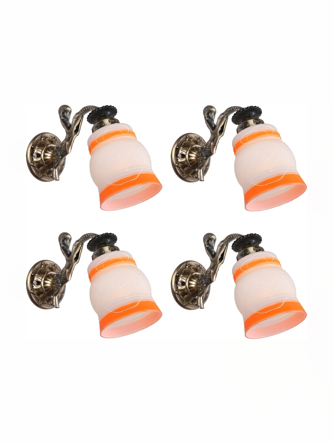 1ST TIME Orange & White 4 Pieces Printed Glass Traditional Abstract Shaped Wall Lamp