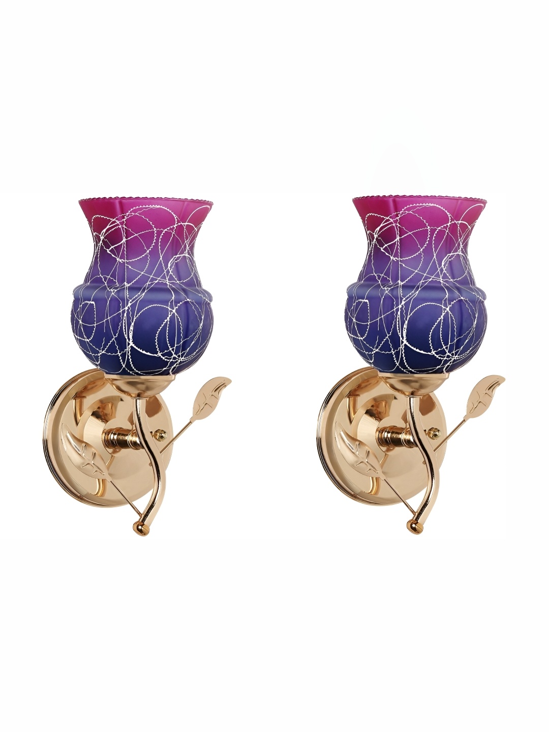 

1ST TIME Gold-Toned & Blue 2 Pcs Printed Glass Contemporary Abstract Shaped Wall Lamp
