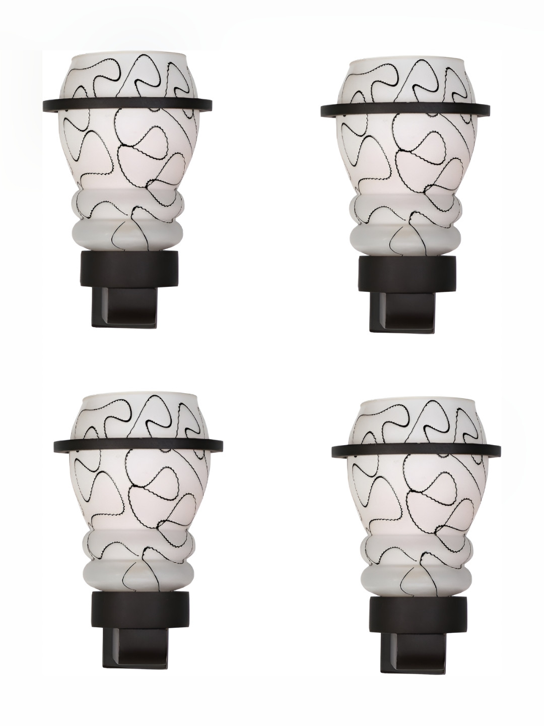 

1ST TIME White & Black 4 Pieces Printed Glass Traditional Abstract Shaped Wall Lamp