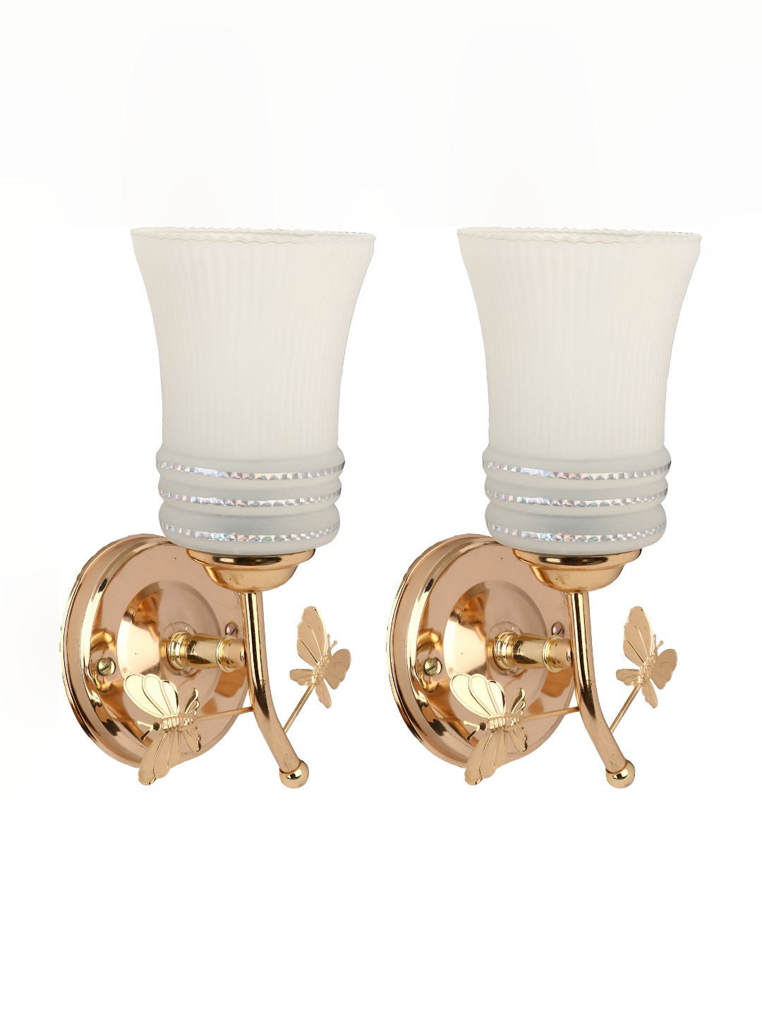 

1ST TIME White & Gold-Toned 2 Pcs Textured Glass Contemporary Abstract Shaped Wall Lamp