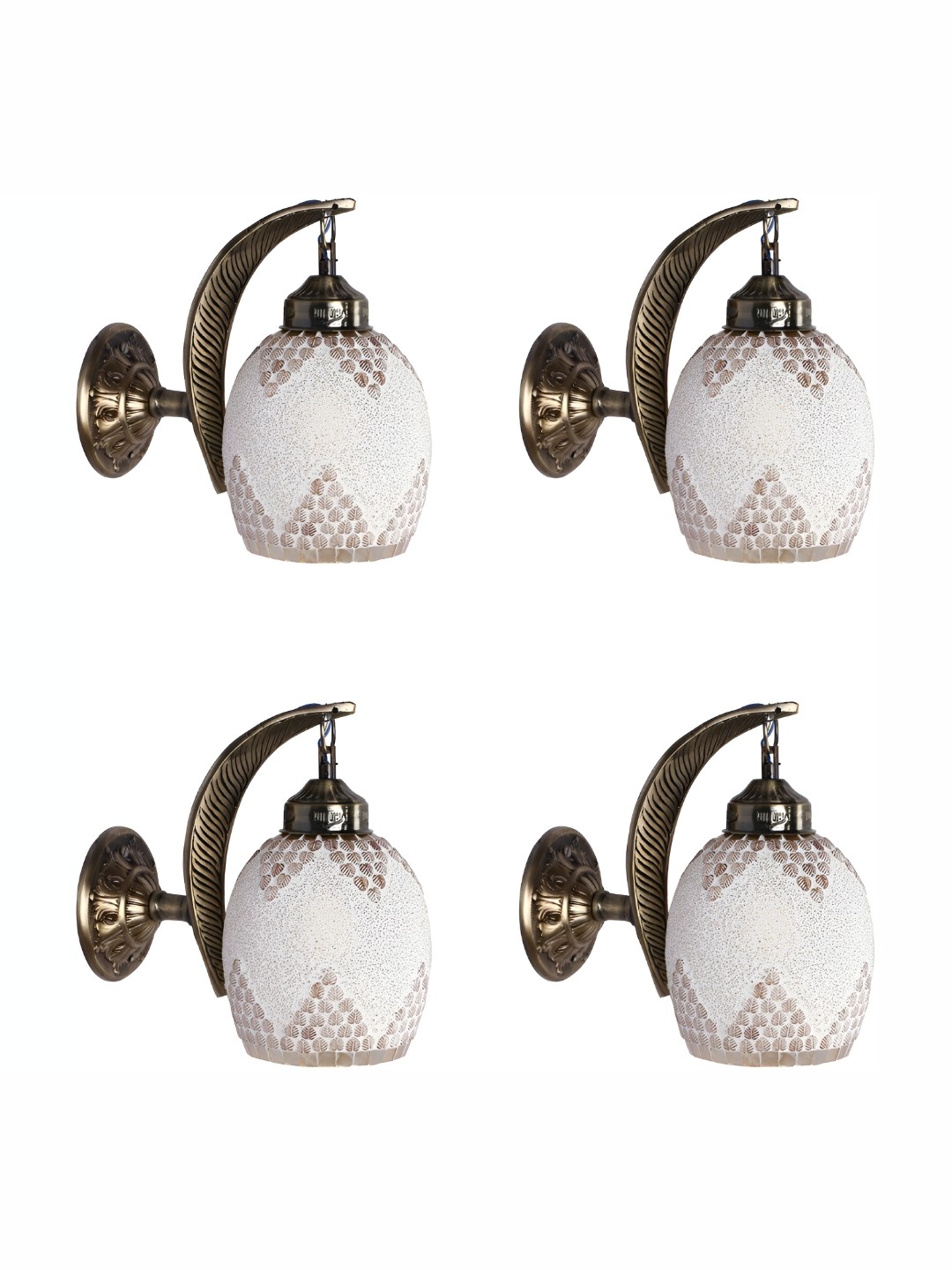 

1ST TIME White & Brown 4 Pieces Printed Glass Traditional Frustum Shaped Wall Lamps