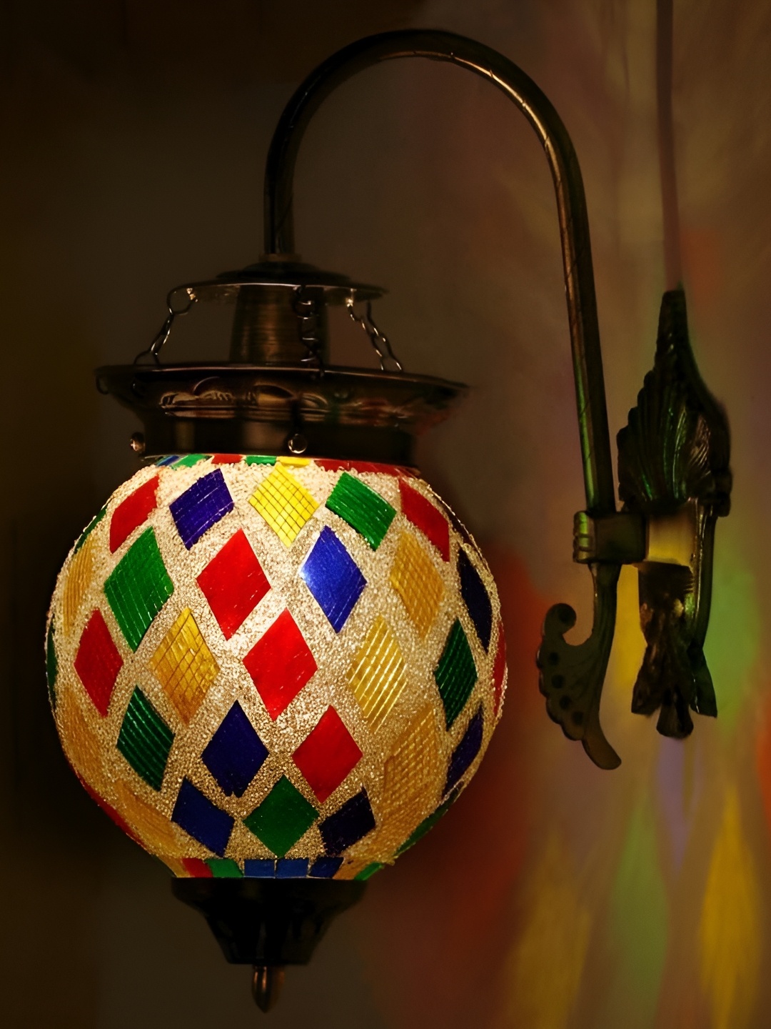 

1ST TIME White & Yellow Printed Glass Traditional Spherical Shaped Wall Lamp