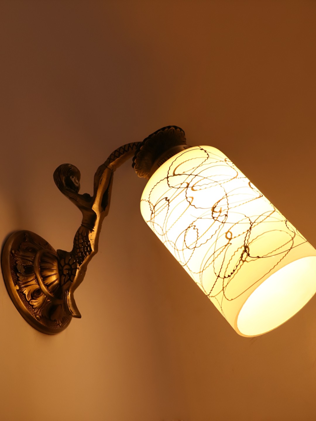 

1ST TIME White & Yellow Printed Glass Bell Shaped Contemporary Wall Lamp