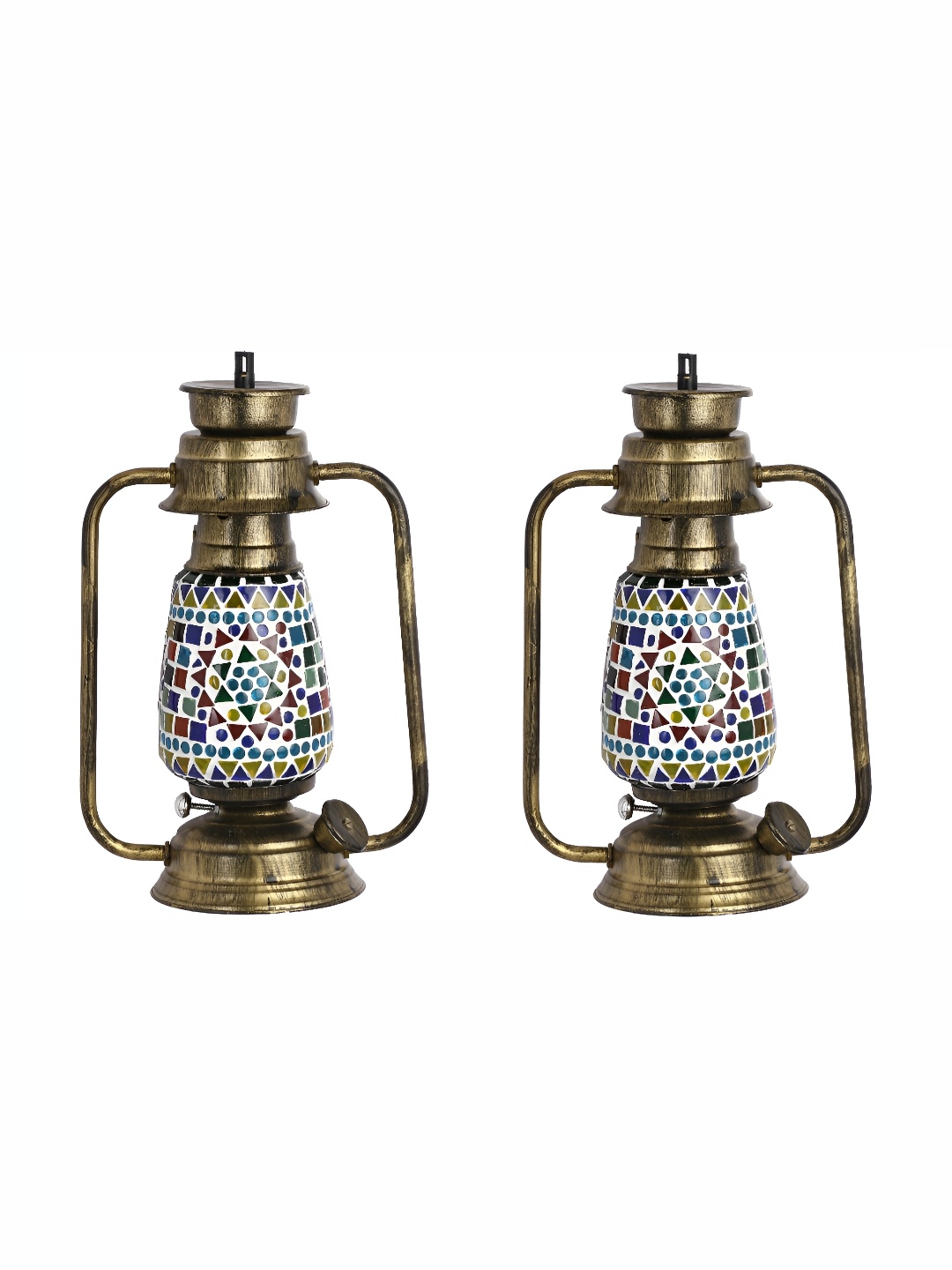 

1ST TIME White & Blue 2 Pieces Printed Glass Traditional Lantern Shaped Wall Lamps