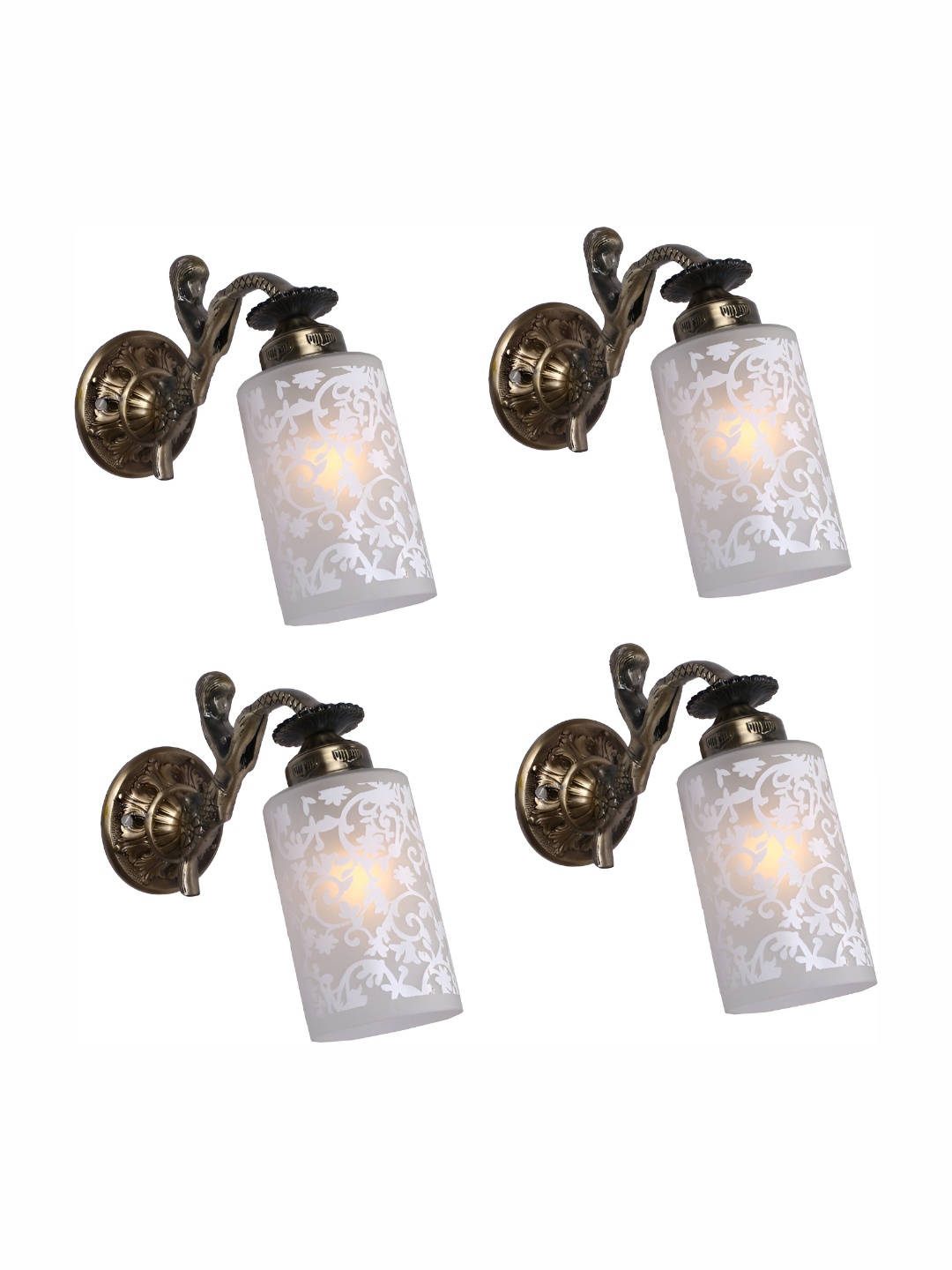 

1ST TIME White & Gold-Toned 4 Pcs Printed Glass Contemporary Cylinder Shaped Wall Lamp