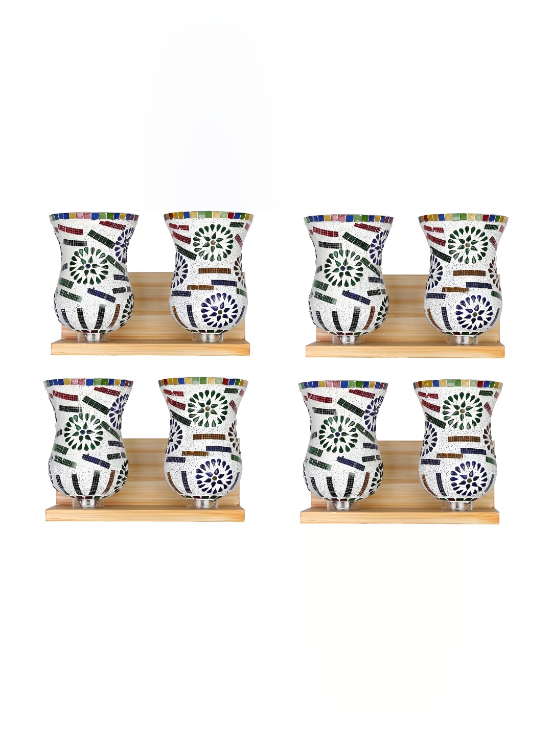 1ST TIME White & Yellow 4 Piecse Printed Glass Abstract Shaped Traditional Wall Lamps