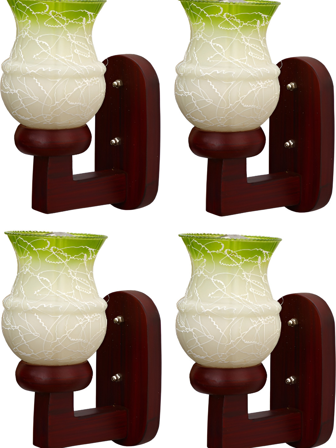 

1ST TIME White & Green 4 Pieces Printed Glass Traditional Abstract Shaped Wall Lamps