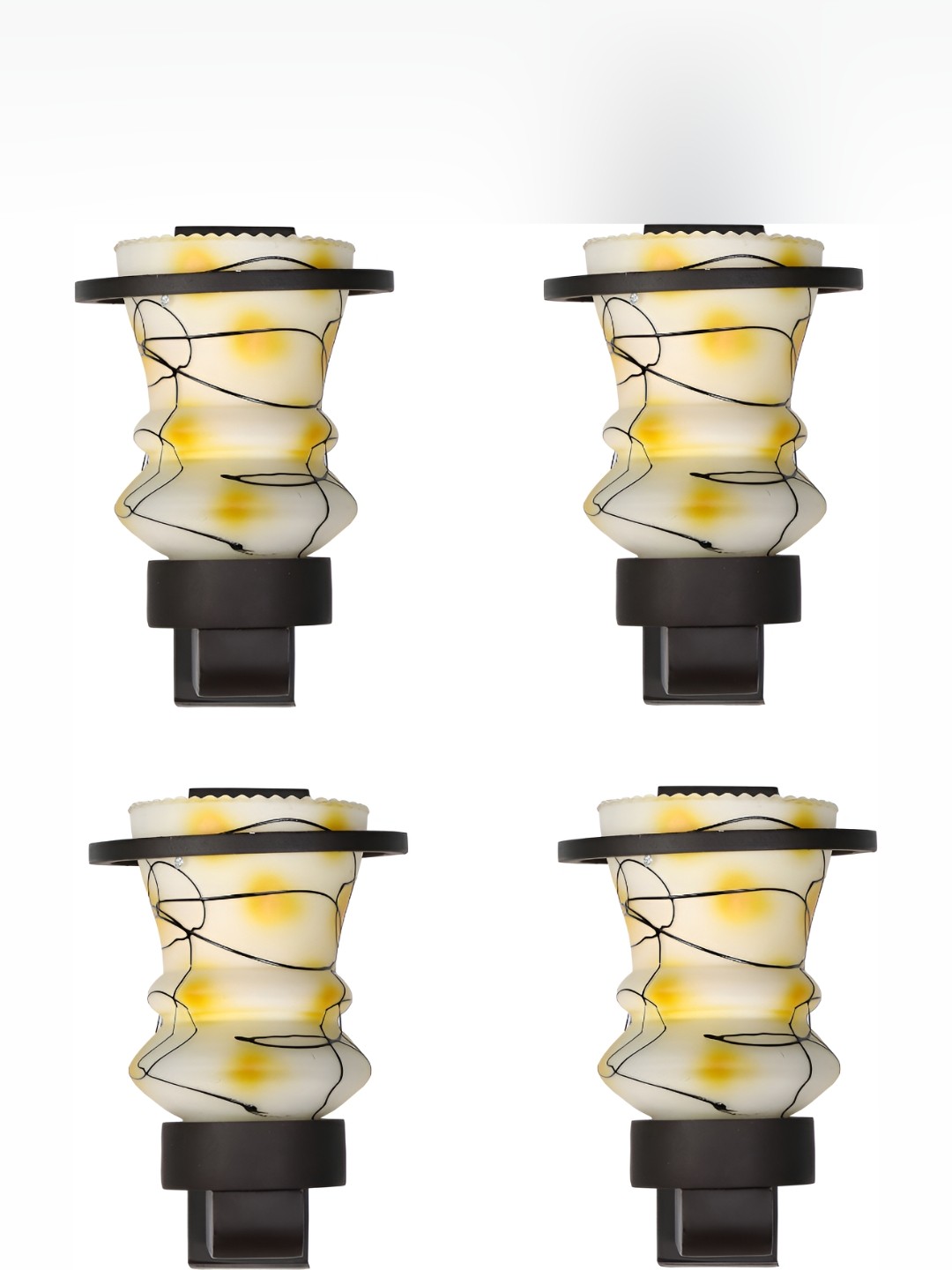 

1ST TIME White & Yellow 4 Pieces Printed Glass Abstract Shaped Contemporary Wall Lamps