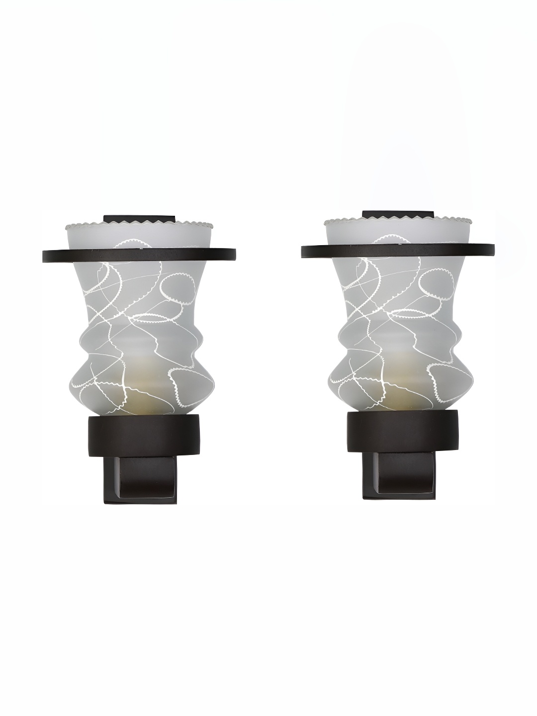 

1ST TIME White & Black 2 Pieces Printed Glass Traditional Abstract Shaped Wall Lamps