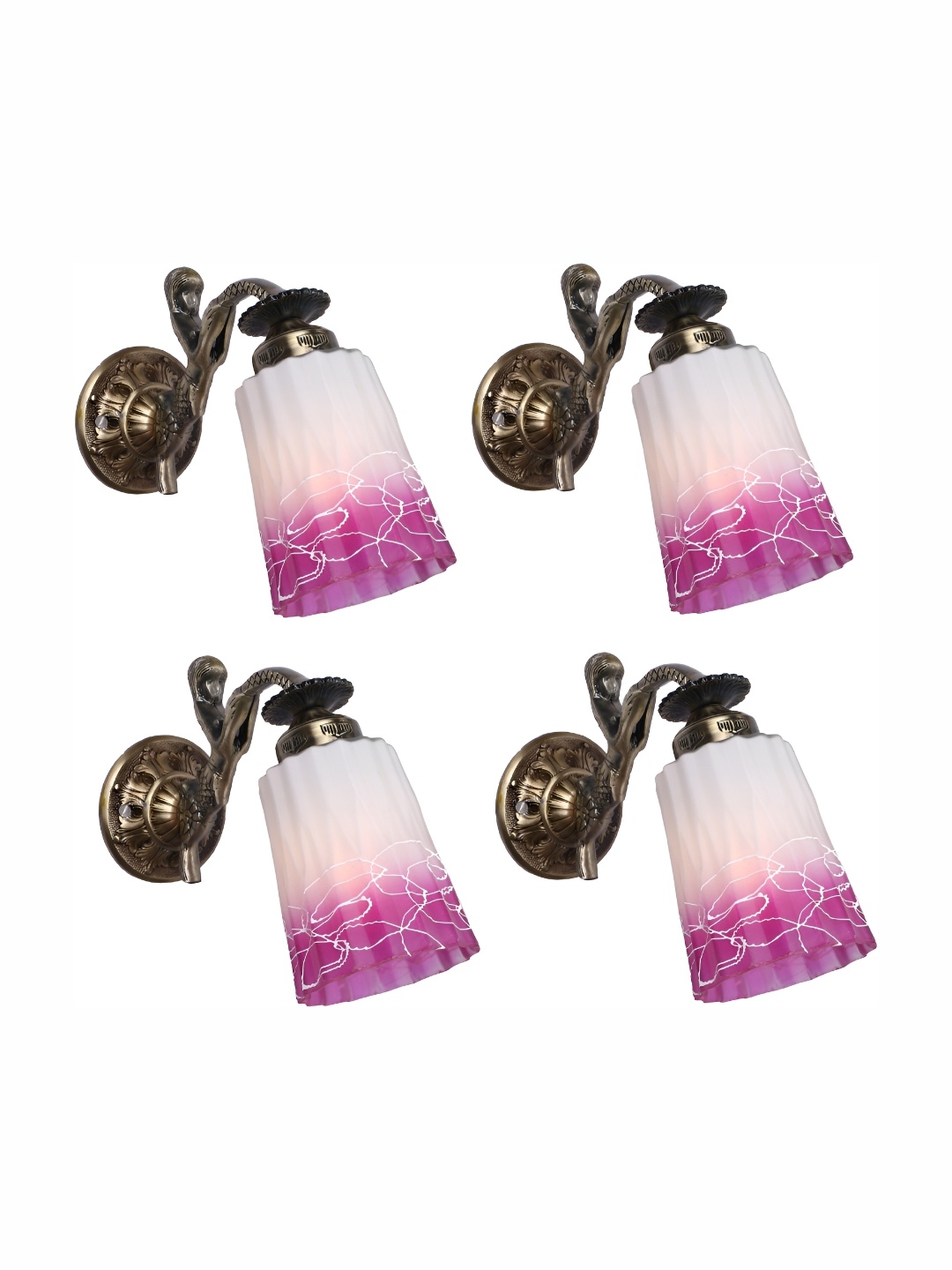 

1ST TIME Pink & White 4 Pieces Printed Glass Bell Shaped Contemporary Wall Lamps