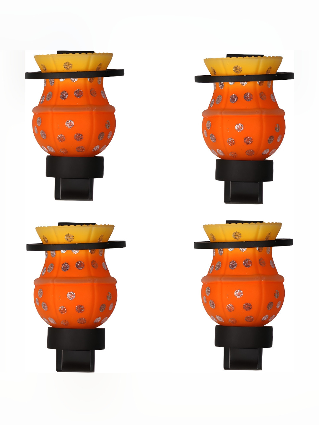 

1ST TIME Orange & Yellow 4 Pieces Printed Abstract Shaped Glass Wall Lamps