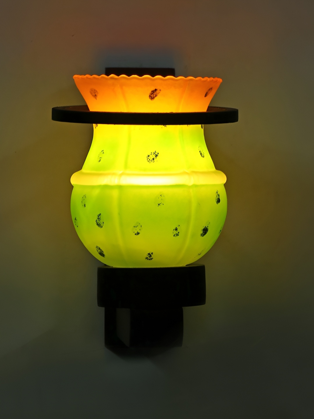1ST TIME Green & Yellow Printed Glass Contemporary Bell Shaped Wall Lamp